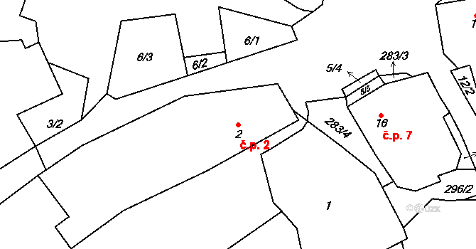 Branišov 2, Kdyně na parcele st. 2 v KÚ Branišov na Šumavě, Katastrální mapa