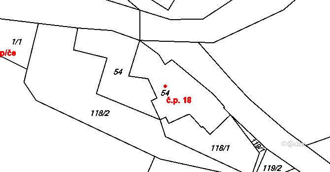 Vlkanov 18 na parcele st. 54 v KÚ Vlkanov u Nového Kramolína, Katastrální mapa