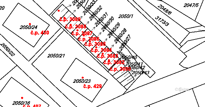 Strkov 3082, Planá nad Lužnicí na parcele st. 2050/28 v KÚ Planá nad Lužnicí, Katastrální mapa