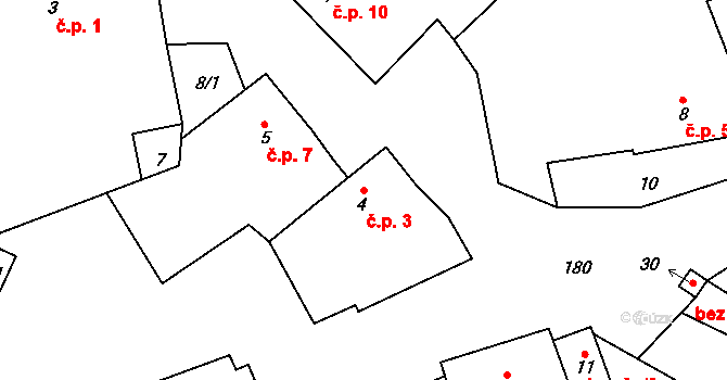 Chotětín 3, Zbiroh na parcele st. 4 v KÚ Chotětín, Katastrální mapa