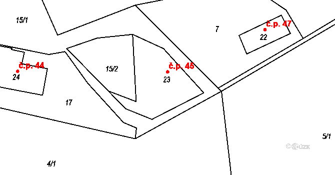 Chlístov 45, Hořičky na parcele st. 23 v KÚ Chlístov u Hořiček, Katastrální mapa