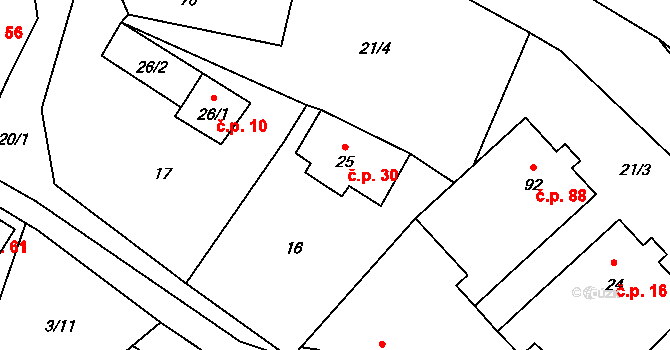 Hynčice 30 na parcele st. 25 v KÚ Hynčice u Broumova, Katastrální mapa