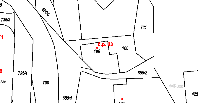 Teplice nad Metují 63 na parcele st. 186 v KÚ Teplice nad Metují, Katastrální mapa