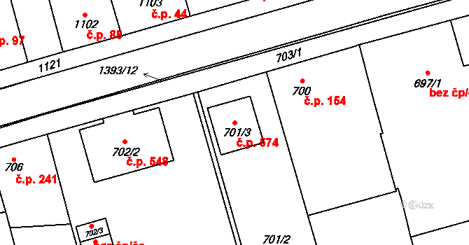 Tlučná 574 na parcele st. 701/3 v KÚ Tlučná, Katastrální mapa
