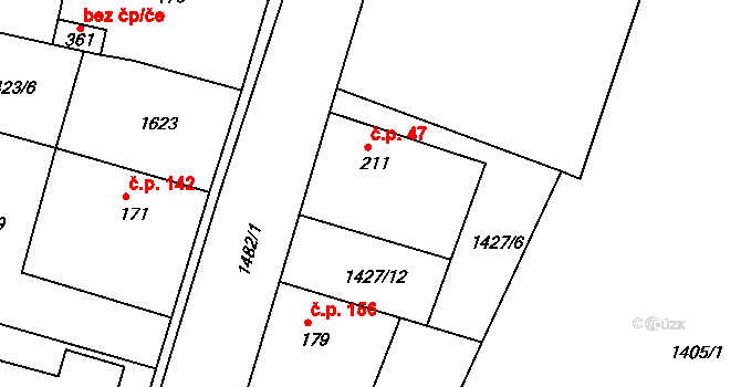 Chvojenec 47 na parcele st. 211 v KÚ Chvojenec, Katastrální mapa