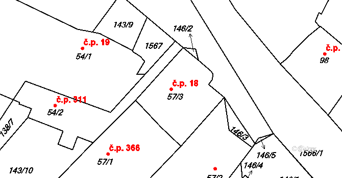 Opatovice nad Labem 18 na parcele st. 57/3 v KÚ Opatovice nad Labem, Katastrální mapa