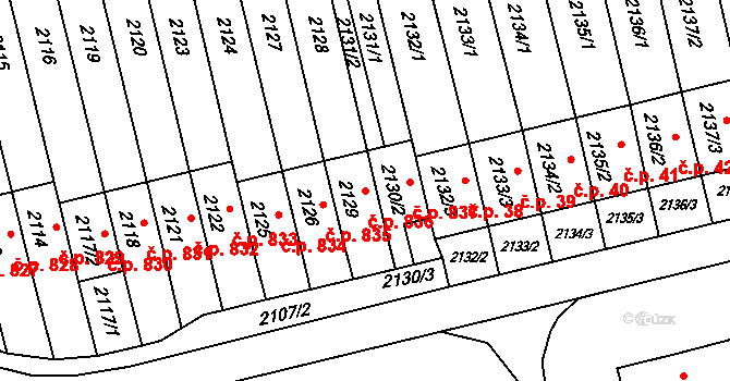 Mohelnice 836 na parcele st. 2129 v KÚ Mohelnice, Katastrální mapa