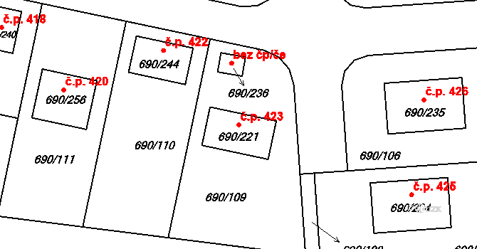 Horní Planá 423 na parcele st. 690/221 v KÚ Horní Planá, Katastrální mapa