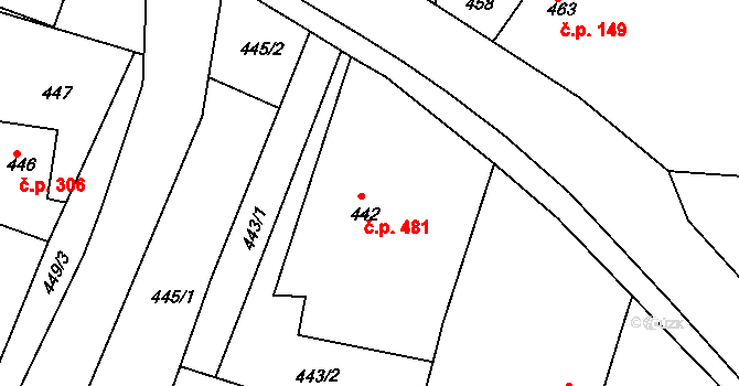 Zádveřice 481, Zádveřice-Raková na parcele st. 442 v KÚ Zádveřice, Katastrální mapa