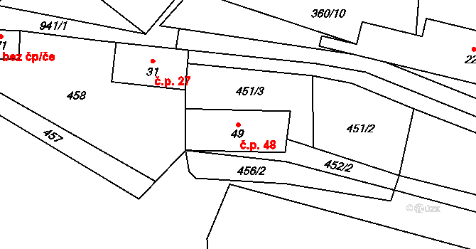 Boubská 48, Vimperk na parcele st. 49 v KÚ Boubská, Katastrální mapa
