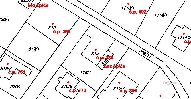 Vřesina 388 na parcele st. 815 v KÚ Vřesina u Bílovce, Katastrální mapa