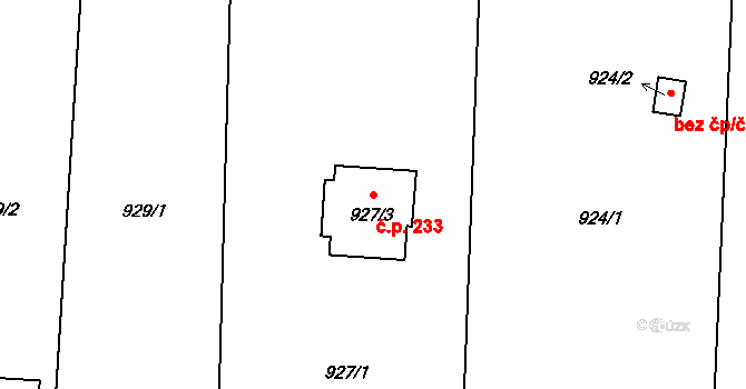 Závišice 233 na parcele st. 927/3 v KÚ Závišice, Katastrální mapa