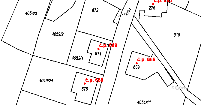 Mikulášovice 668 na parcele st. 871 v KÚ Mikulášovice, Katastrální mapa