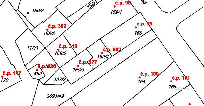 Žirovnice 602 na parcele st. 159/4 v KÚ Žirovnice, Katastrální mapa