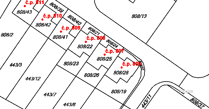 Výškovice 807, Ostrava na parcele st. 808/25 v KÚ Výškovice u Ostravy, Katastrální mapa