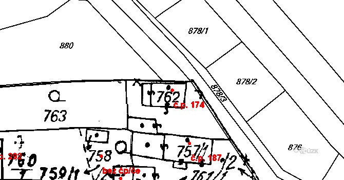 Vlkýš I 174, Heřmanova Huť na parcele st. 762 v KÚ Vlkýš, Katastrální mapa