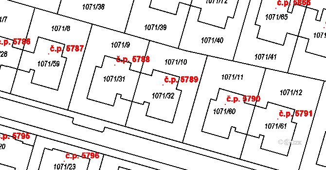 Jihlava 5789 na parcele st. 1071/32 v KÚ Jihlava, Katastrální mapa