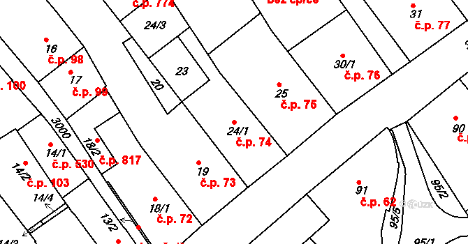 Rychnov nad Kněžnou 74 na parcele st. 24/1 v KÚ Rychnov nad Kněžnou, Katastrální mapa