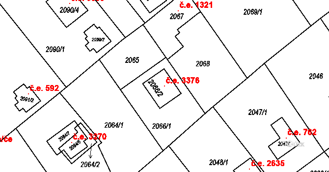 Bolevec 3376, Plzeň na parcele st. 2066/2 v KÚ Bolevec, Katastrální mapa