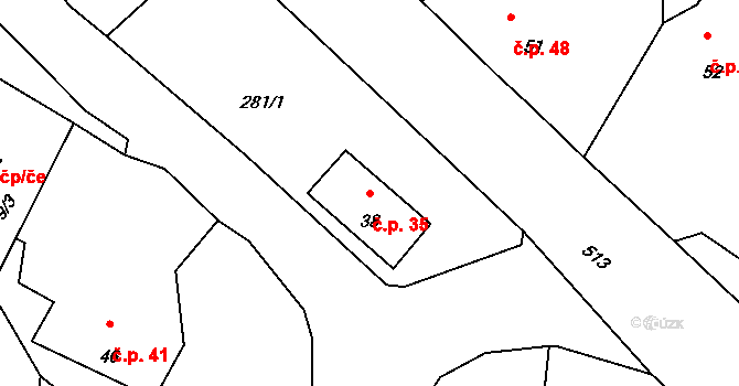Kucíny 35, Příchovice na parcele st. 38 v KÚ Kucíny, Katastrální mapa