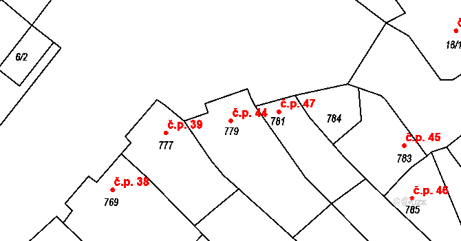Týnec 44 na parcele st. 779 v KÚ Týnec na Moravě, Katastrální mapa