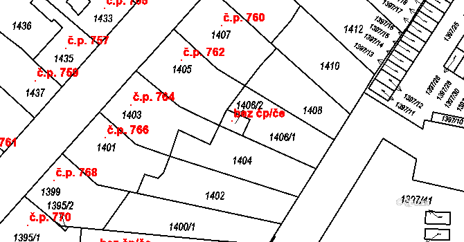 Třešť 101593121 na parcele st. 1406/2 v KÚ Třešť, Katastrální mapa