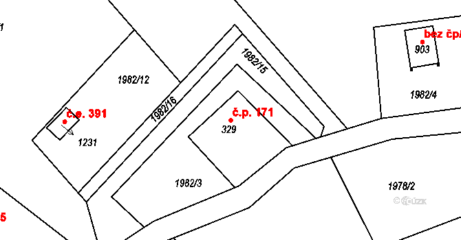 Rajnochovice 171 na parcele st. 329 v KÚ Rajnochovice, Katastrální mapa