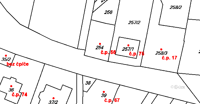 Lutotín 56, Bílovice-Lutotín na parcele st. 254 v KÚ Lutotín, Katastrální mapa