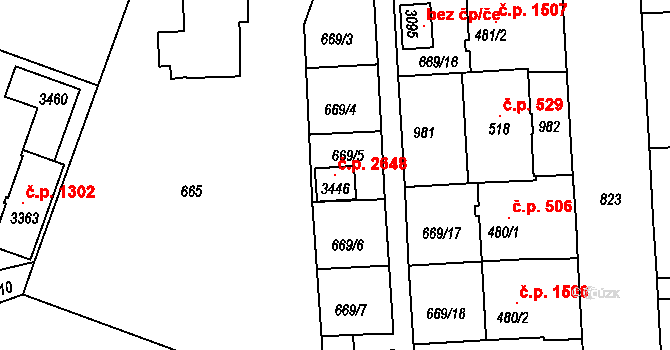 Sezimovo Ústí 2648 na parcele st. 3446 v KÚ Sezimovo Ústí, Katastrální mapa