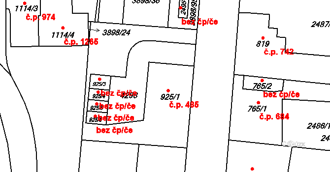 Dobřany 485 na parcele st. 925/1 v KÚ Dobřany, Katastrální mapa