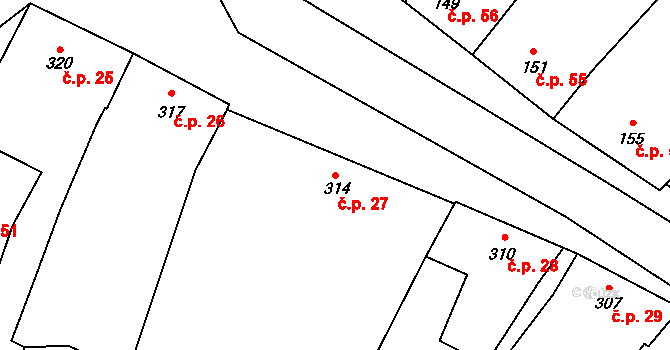 Seloutky 27 na parcele st. 314 v KÚ Seloutky, Katastrální mapa