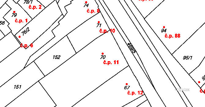 Výšovice 11 na parcele st. 70 v KÚ Výšovice, Katastrální mapa