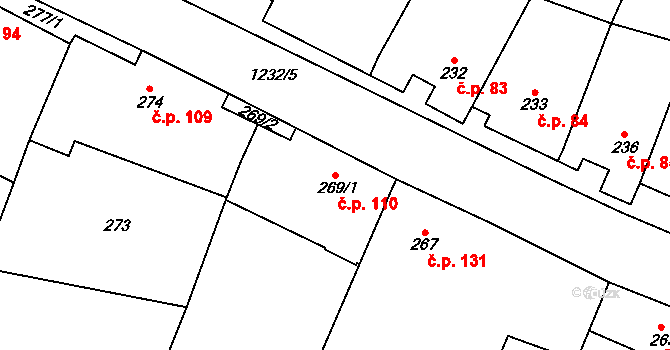 Citonice 110 na parcele st. 269/1 v KÚ Citonice, Katastrální mapa