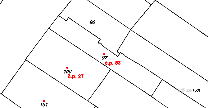 Derflice 53, Znojmo na parcele st. 97 v KÚ Derflice, Katastrální mapa