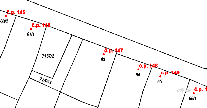 Hrádek 147 na parcele st. 63 v KÚ Hrádek u Znojma, Katastrální mapa