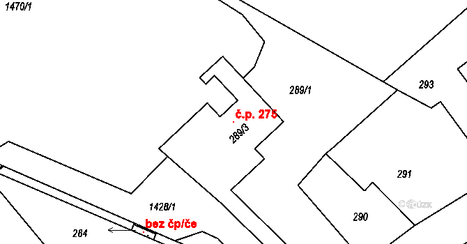 Vražné 275 na parcele st. 289/3 v KÚ Vražné u Oder, Katastrální mapa