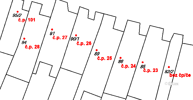 Mašovice 25 na parcele st. 89 v KÚ Mašovice u Znojma, Katastrální mapa