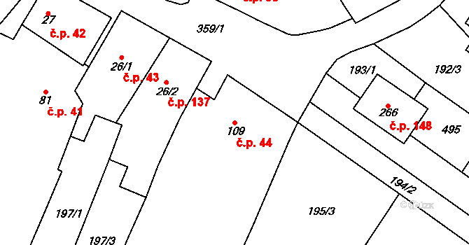 Mramotice 44, Znojmo na parcele st. 109 v KÚ Mramotice, Katastrální mapa