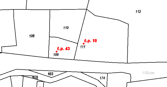 Přerov XIII-Penčice 19, Přerov na parcele st. 111 v KÚ Penčičky, Katastrální mapa