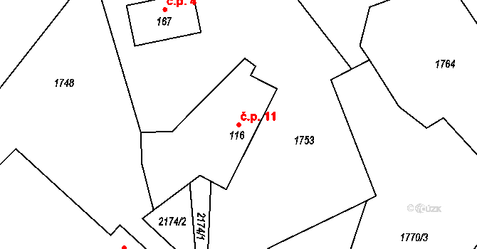 Čejtice 11, Horka II na parcele st. 116 v KÚ Horka nad Sázavou, Katastrální mapa