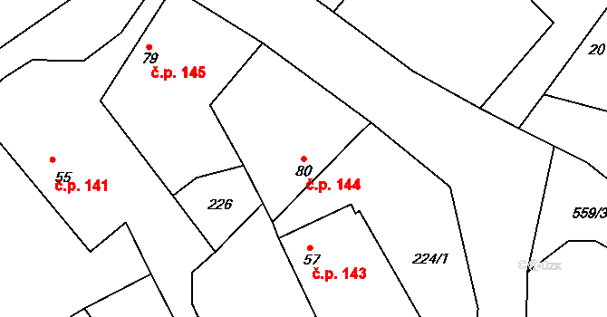 Chedrbí 144, Krchleby na parcele st. 80 v KÚ Chedrbí, Katastrální mapa
