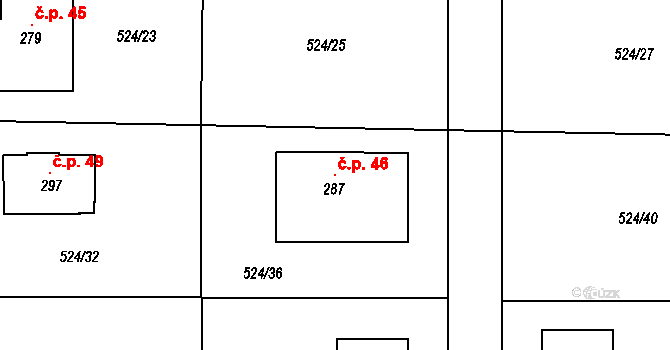 Kamhajek 46, Křečhoř na parcele st. 287 v KÚ Křečhoř, Katastrální mapa