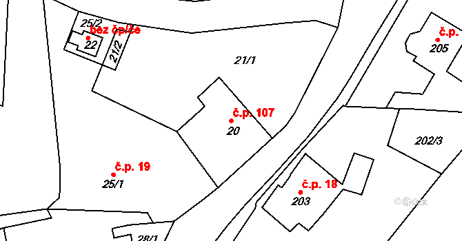 Kolová 107 na parcele st. 20 v KÚ Kolová, Katastrální mapa