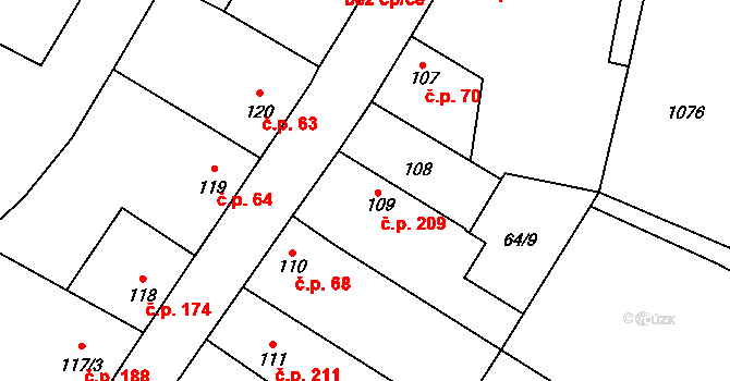 Rožďalovice 209 na parcele st. 109 v KÚ Rožďalovice, Katastrální mapa
