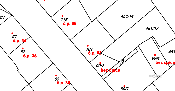 Sedlčánky 53, Čelákovice na parcele st. 101 v KÚ Sedlčánky, Katastrální mapa