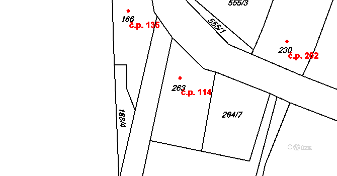 Vraný 114 na parcele st. 263 v KÚ Vraný, Katastrální mapa