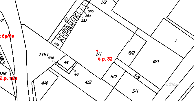 Svatobořice 32, Svatobořice-Mistřín na parcele st. 1/1 v KÚ Svatobořice, Katastrální mapa