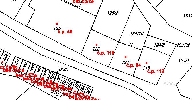 Kozlov 119 na parcele st. 126 v KÚ Kozlov u Jihlavy, Katastrální mapa