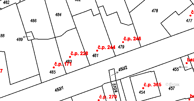 Hřebeč 244 na parcele st. 481 v KÚ Hřebeč, Katastrální mapa