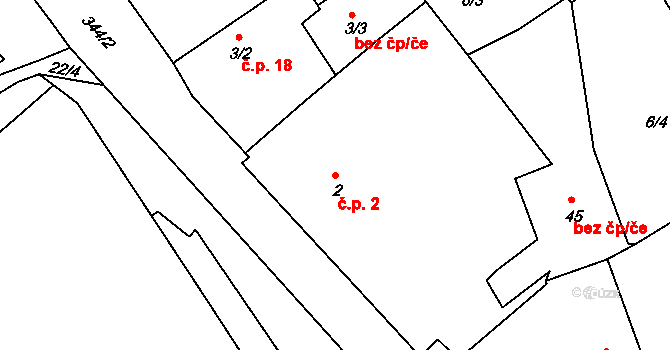 Hubenov 2 na parcele st. 2 v KÚ Hubenov, Katastrální mapa